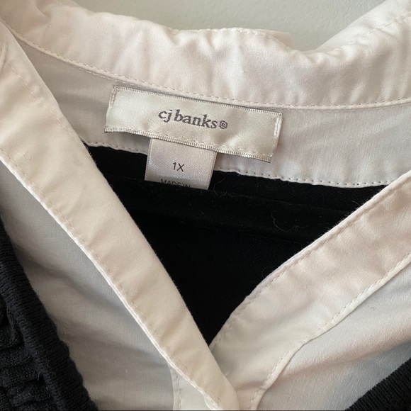 CJ Banks Black and White Collared Top - Picture 3 of 4